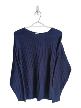 Vintage 80s Classic Navy Ribbed Crewneck Sweater Womens Boho Cottagecore XL